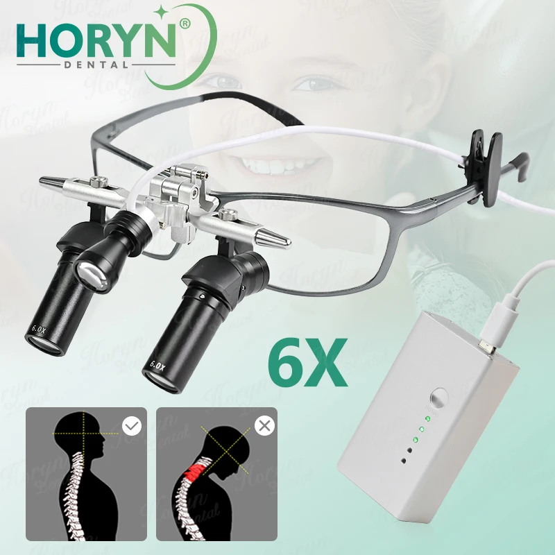 

Dental Loupe 4X/5X/6X Medical Ergo Loupes Equipped with Spotlight for Oral Ear Nose Throat Surgery Working Distance 350-450mm
