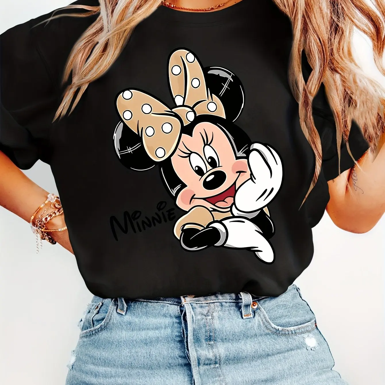 Disney Mickey Mouse Pattern T-Shirt Cotton Men's Women Streetwear Casual Trendy Oversized Loose Short Sleeve Unisex Event Outfit