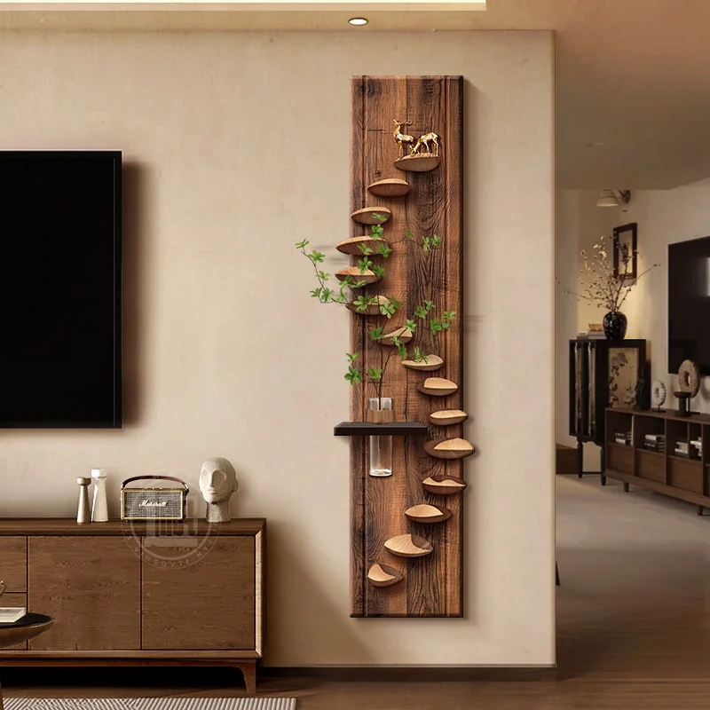 Living room TV background wall decorative painting hydroponic green plants entrance door hanging painting wall lamp