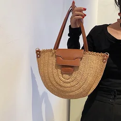 Summer Women Travel Straw Bags Rattan Shoulder Crossbdoy Bag Handmade Woven Beach Bag Female Large Capacity Saddle Handbags Tote