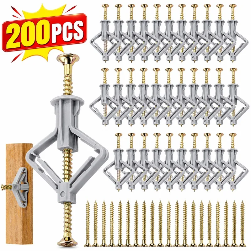 20-200Pcs Airplane Expansion Plug Drywall Anchor Self-Drilling Gypsum Board Expansion Screws Tube Wall Fixing Bolt Fastener