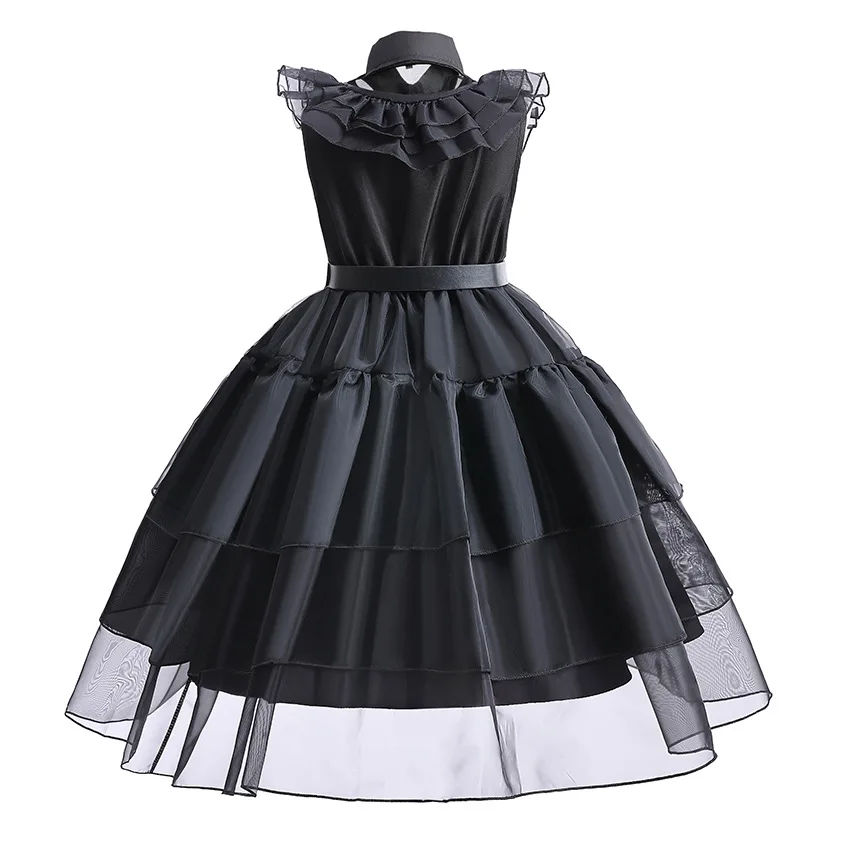 2026 Halloween Carnival Party Girls Cosplay Black Witch Princess Children's Short Sleeves Dress Birthday Gift Dress for Girls