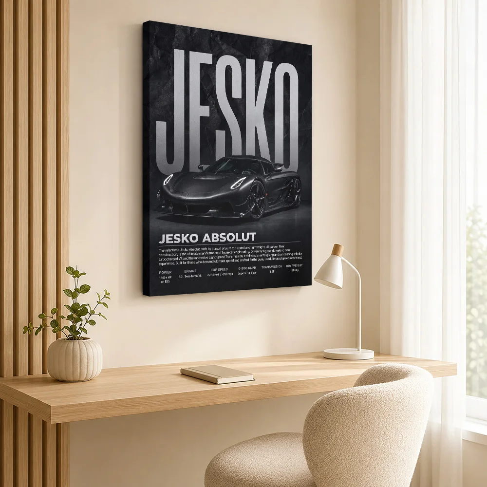 Black Swedish Jesko Absolut Hypercar Framed Canvas Poster Customized Photo Modern Wall Art Garage And Office Decor Driver Gift