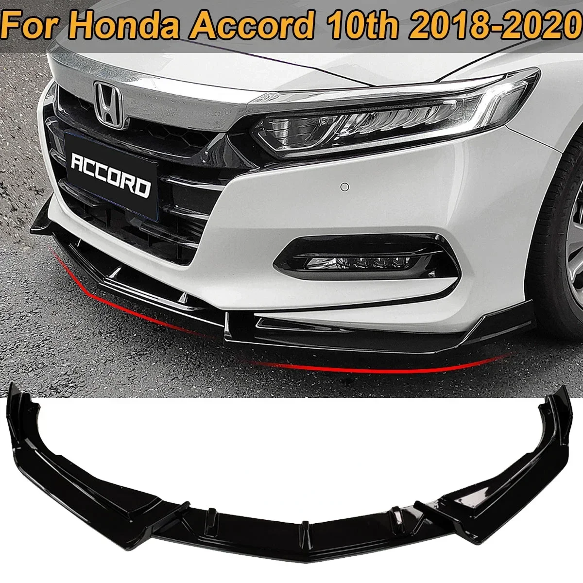 For Honda Accord 10th 2018 2019 2020 Front Bumper Lip Spoiler Side Splitter Deflector Diffuser Protection Guards Car Accessories