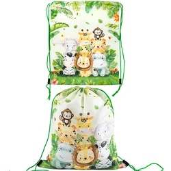 1pcs Jungle Animal Drawstring Bags Jungle Theme Party Favors Portable Candy Pack Bag Kids Baby Shower Birthday Party Decor
