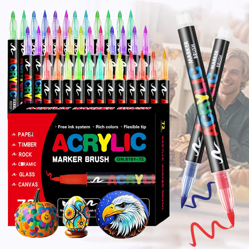 

12-72Colors Acrylic Paint Pens Markers for Wood Canvas Stone Rock Painting Glass Ceramic Surfaces Gift DIY Crafts