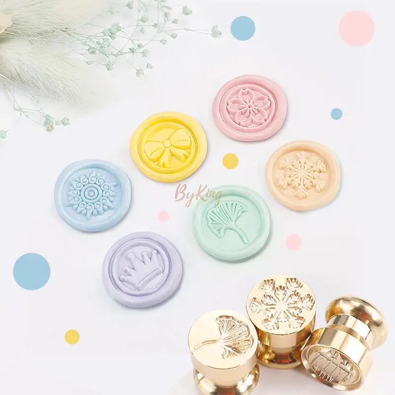 MINI 3D Embossed Wax Stamp 15mm 1.5cm Brass Head Fresh Logo Cherry Blossom/Rose/Rabbit/Footprint/Crown Seal Stamp With Handle