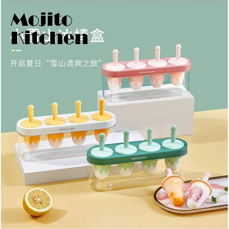 

Original Silicone Ice Cream Mold DIY Homemade Popsicle Molds Freezer Juice 4 Cell Cube Tray Barrel Kitchen Tool