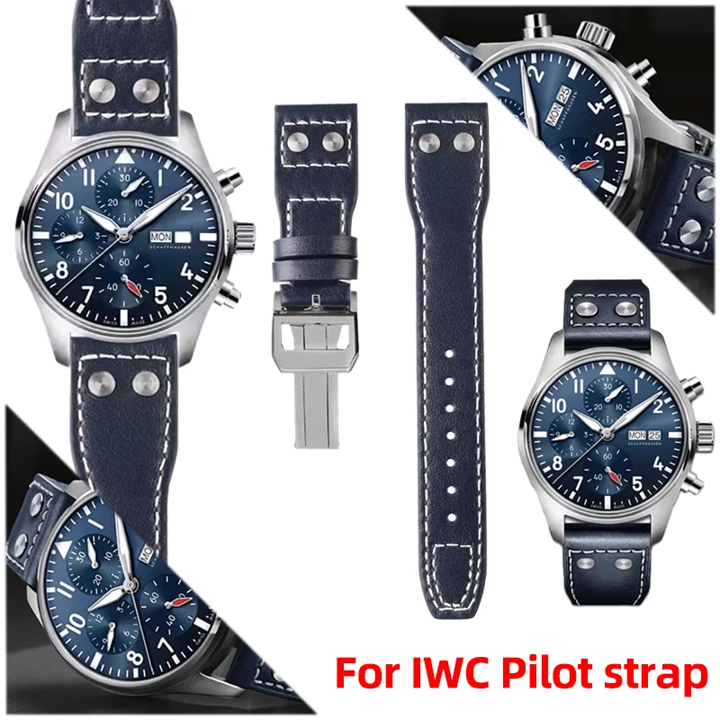 

Ремешок для часов из натуральной кожи 21 мм 22 мм для IWC Big Pilot Flamethrower Little Prince Mark 18, браслет с застежкой Willow Nail, синий, черный