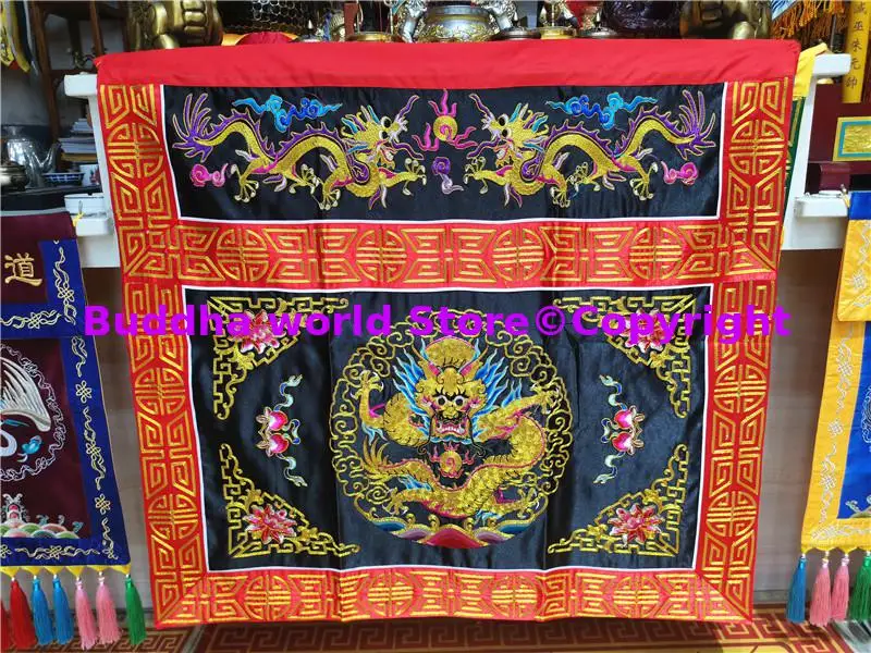 2025 Taoist Buddhist supply HOME Temple Worship golden LOONG Altar Auspicious Dragon Embroidery table enclosure Curtain