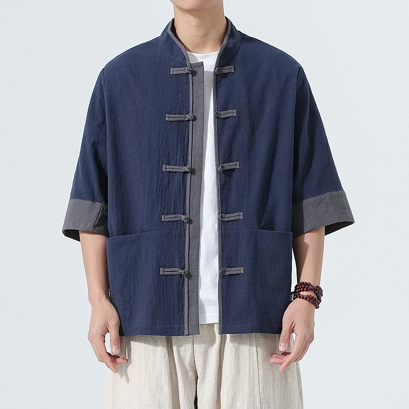 Premium High-End Unisex Chinese Traditional Shirt Spring Summer 2026 Lightweight Short Sleeve Mandarin Collar Loose Cotto