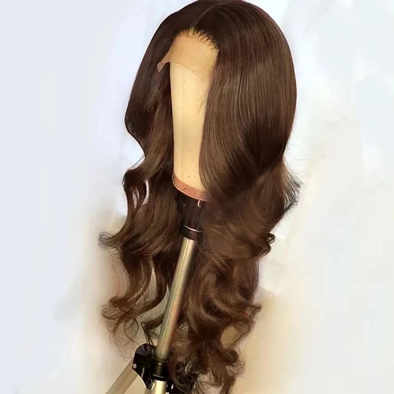 26inch 200Density Brown Body Wave HD Lace Jewish 5x5 Silk Base European Human Hair Wig For Women BabyHair Gluelesss Preplucked