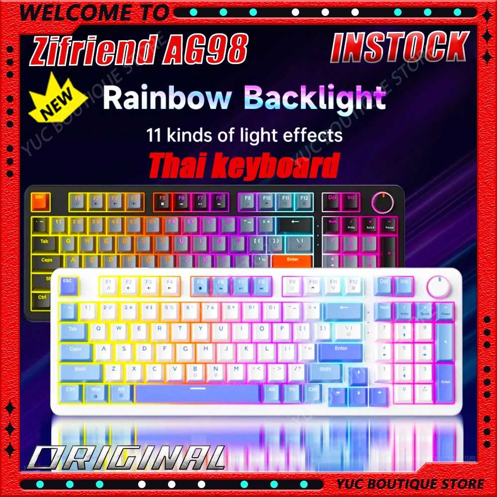 

NEW Zifriend AG98 Gaming Mechanical Keyboard Thai keyboard Mixed Light Full Key Hot Swappable Gaming E-sports RGB Wired Keyboard