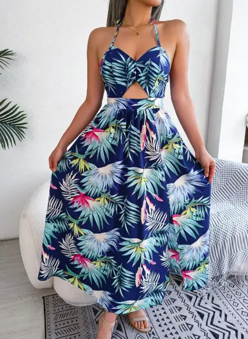 Abito estivo a canotta cava senza maniche 2025, abito da spiaggia per le vacanze, abito sexy senza schienale con scollo a V cavo da donna