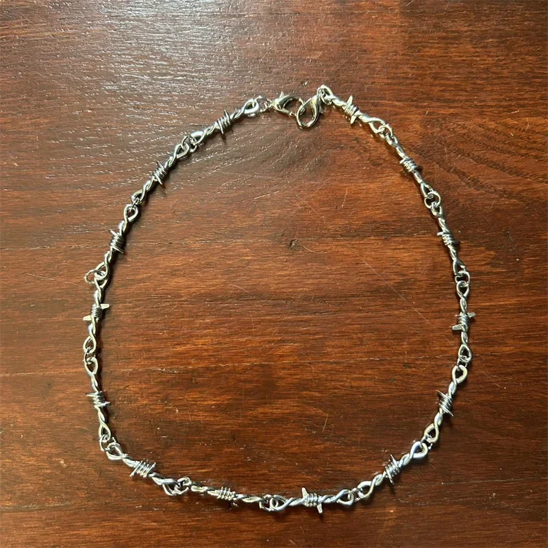 Barbed Wire Choker Necklace for Men Women Gothic Punk Thorn Chain Necklace Hip Hop Street Aesthetic Jewelry Party Gifts