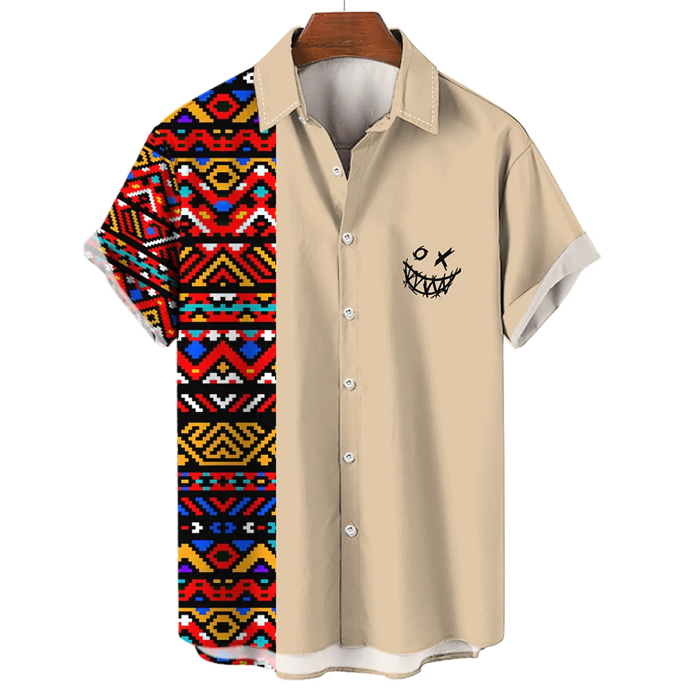 2023 Summer Cowboy Shirt For Men Vintage Ethnic Hawaiian 3D Print Clothes Casual Simple Short Sleeve Lapel Button Streetwear