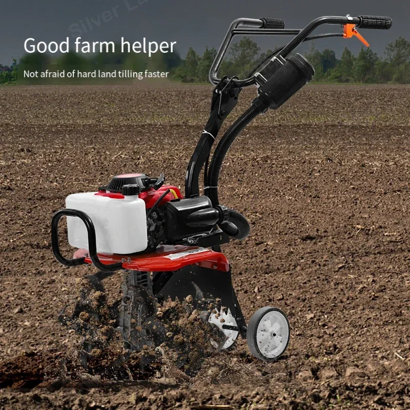 New micro tiller small energy-saving and fuel-saving four-stroke soil loosening paddy field weeding and ditching machine