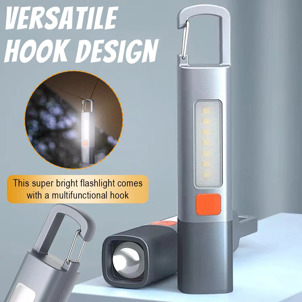 Super Bright Flashlight with Hook Mini Portable LED Torch USB Charging Ultra Bright LED Torch 800mAh for Outdoor Hiking Fishing