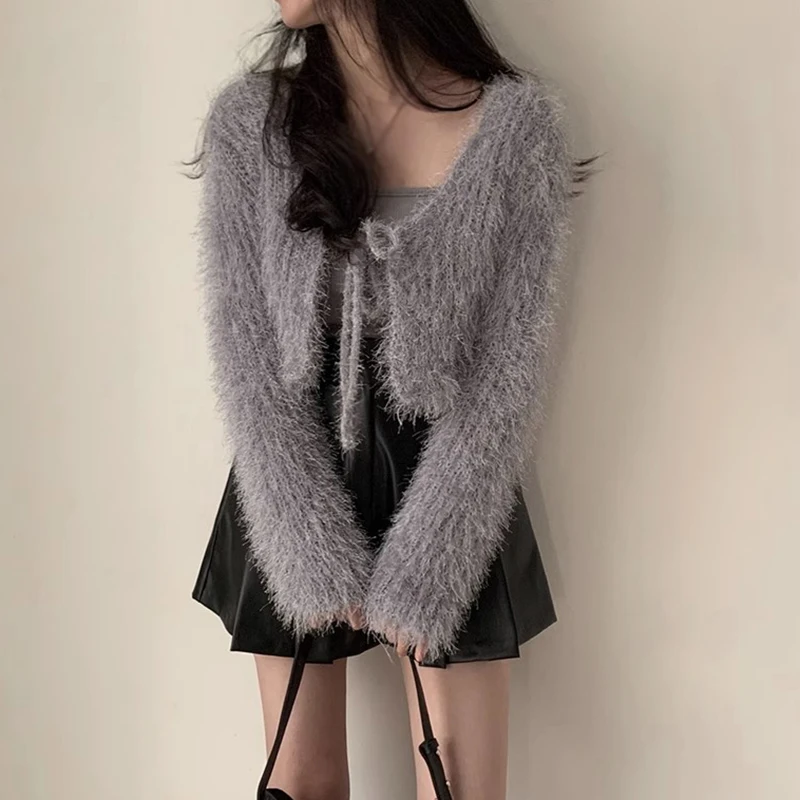 Women's Sweater Coat Fashion Cardigan Mink Velvet Solid Color Loose Fitting Autumn and Winter Knitted Sexy