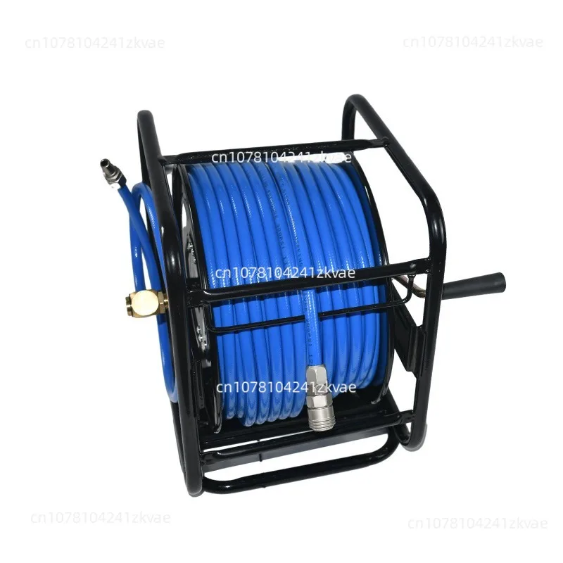 Heavy-duty hand-cranked metal hose reel with 31M/61M hose and nozzle, wall-mounted/floor-mounted hose reel