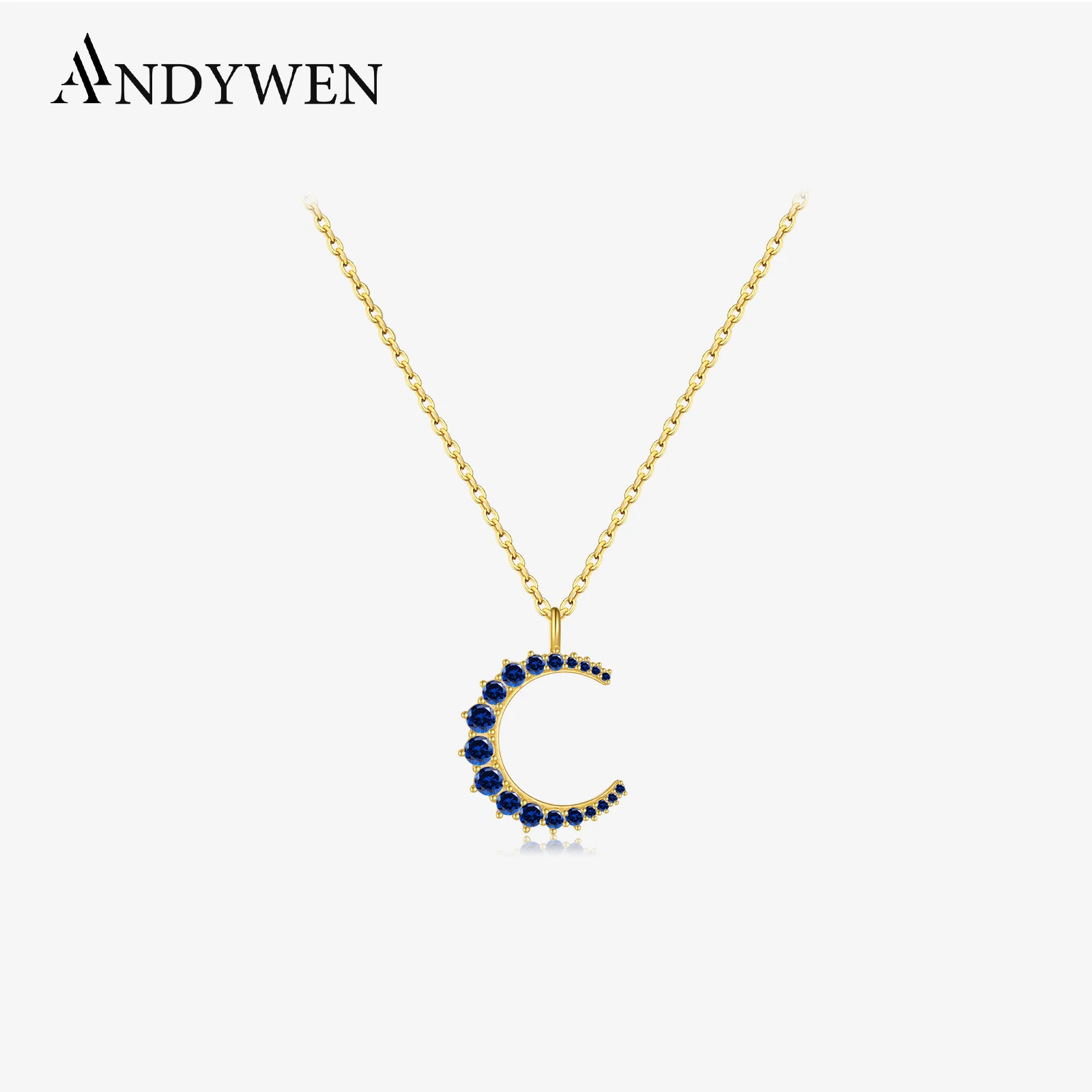 

ANDYWEN стерлингового серебра 925 пробы, золото, циркон, CZ, кулон с луной, большой кулон, длинная цепочка, прозрачные женские роскошные ювелирные изделия, ювелирные изделия