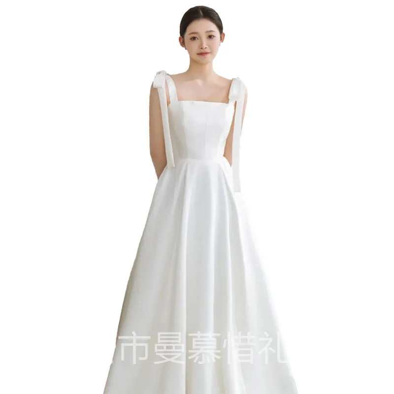 Z27 Strapless wedding dress with certificate, simple bride engagement dress, daily wear