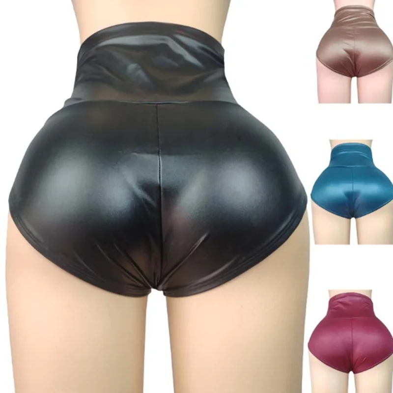 

2024 Sexy Womens PU Shorts Shiny Elastic High Waist Shiny Faux Leather Short Pant Slim Hot Dance Clubwear Slinky Mini Shorts 3XL