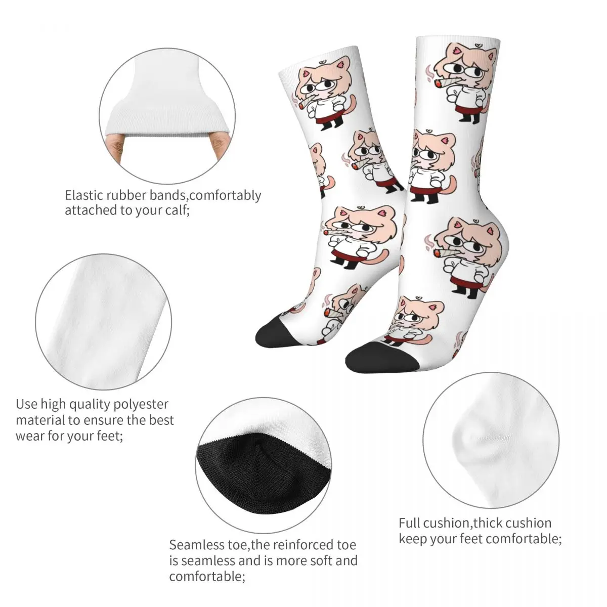 Fashion Male Men Socks Harajuku Smoking Neco Arc Meme Sock Anime Cat High Quality Women's Stockings Spring Summer Autumn Winter