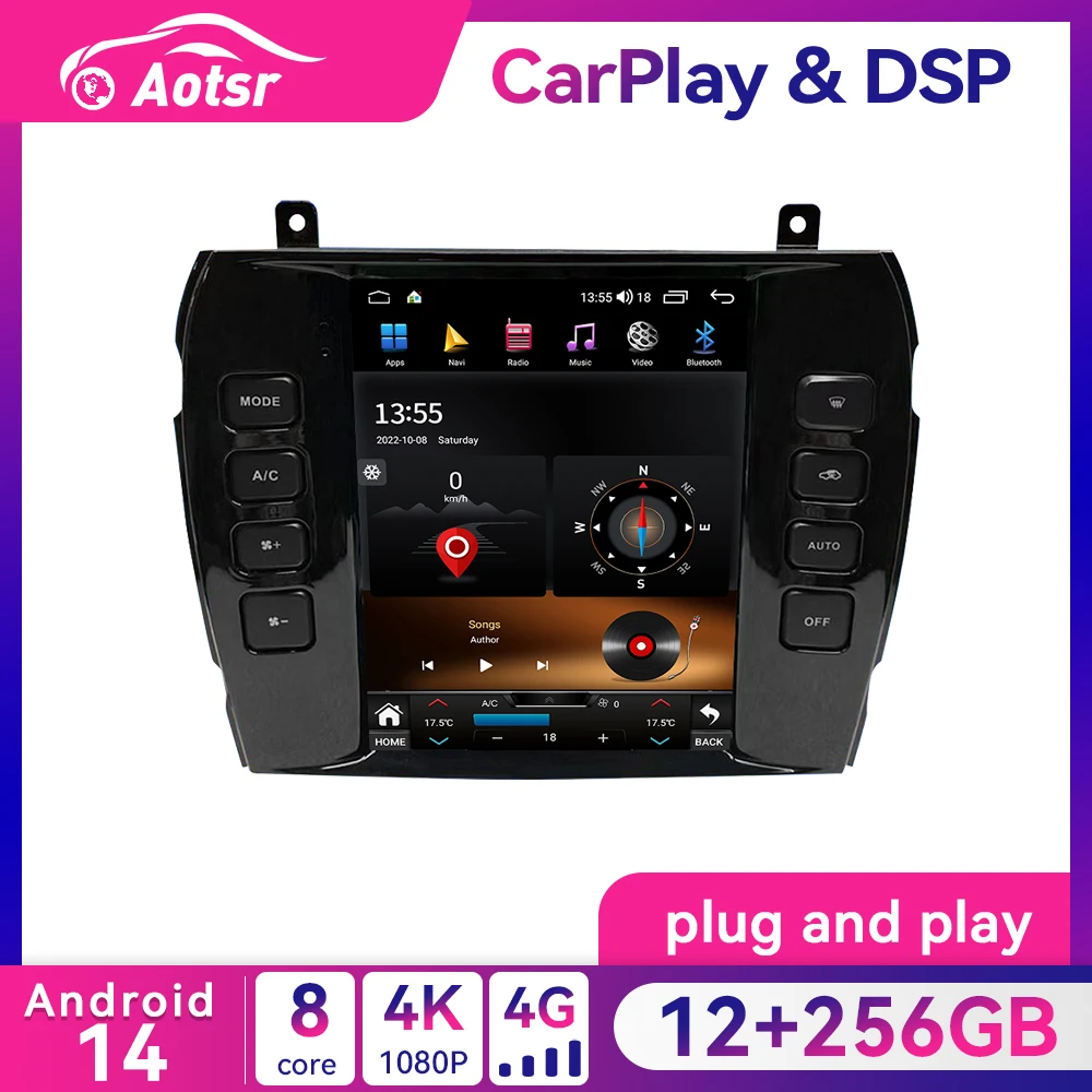 8+256GB Tesla Screen For Jaguar XJ X-type 2004-2009 Android 14 Car radio Player GPS Navi Auto Stereo Multimedia DSP carplay Unit