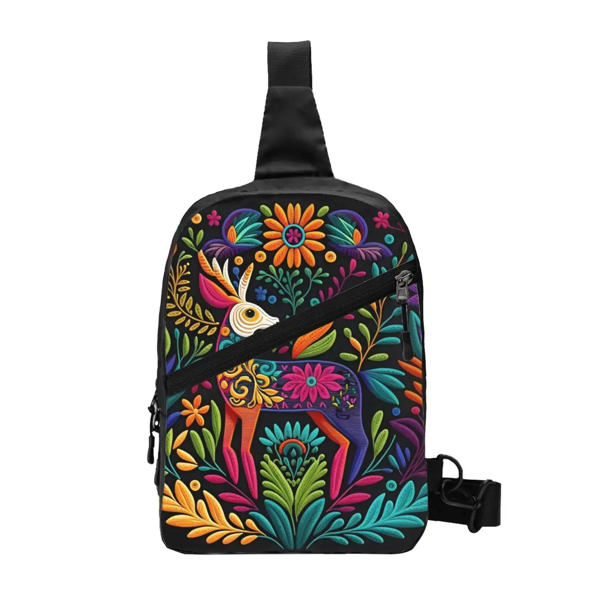 

Custom Mexican Flowers Otomi Embroidery Art Pattern Sling Chest Bag Customized Shoulder Crossbody Backpack Men Traveling Daypack