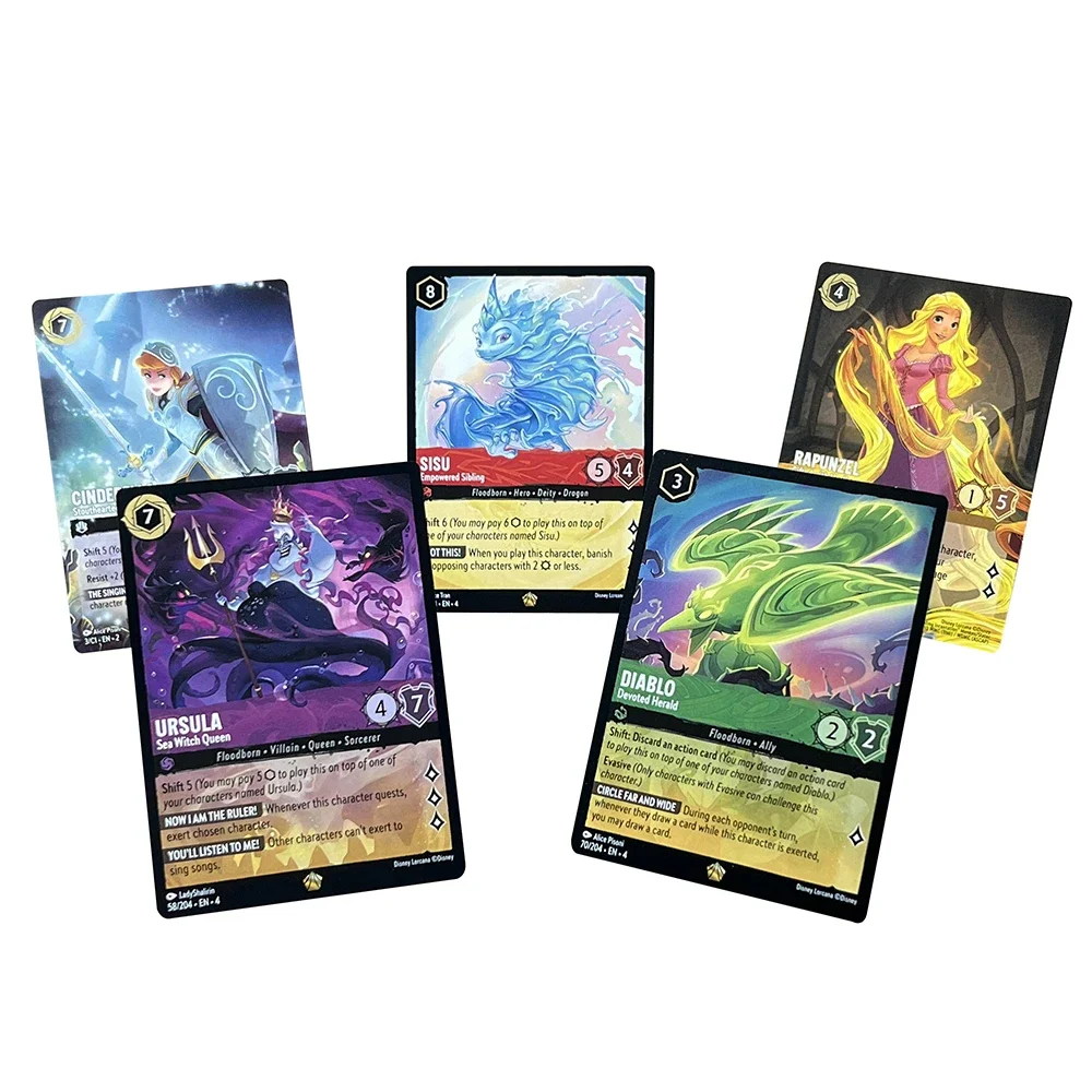 Kapitel 4 Lorcana Proxy Karte Diablo Rapunzel Cinderella Sisu Ursula Rückkehr Aufstieg der Auen tcg Spielkarte en/fr/de