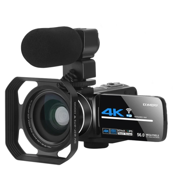 New High Quality KOMERY AF2 5600PX 18X Zoom 4K Digital  With Hood + Microphone + Wide-angle Lens