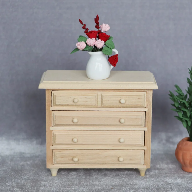 1:12 Dollhouse Miniature Solid Wood Cabinet - DIY Unpainted Side Cabinet for OB11 Living Room Micro Scene