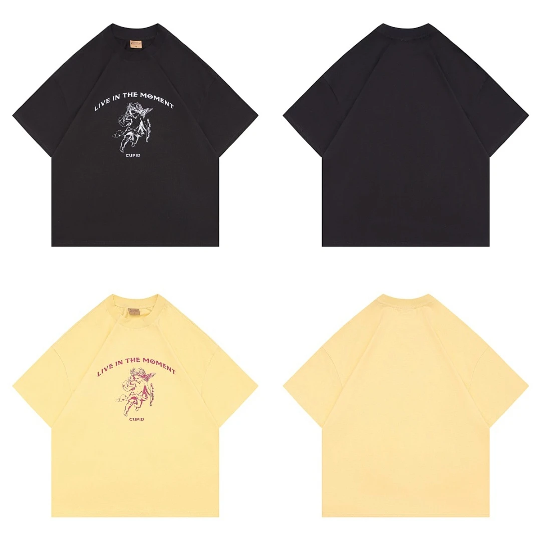 New American Style Cupid Figure Letter Graphic Short Sleeve T‑Shirt Oversized Unisex Streetwear Loose Casual Daily Pullover Top