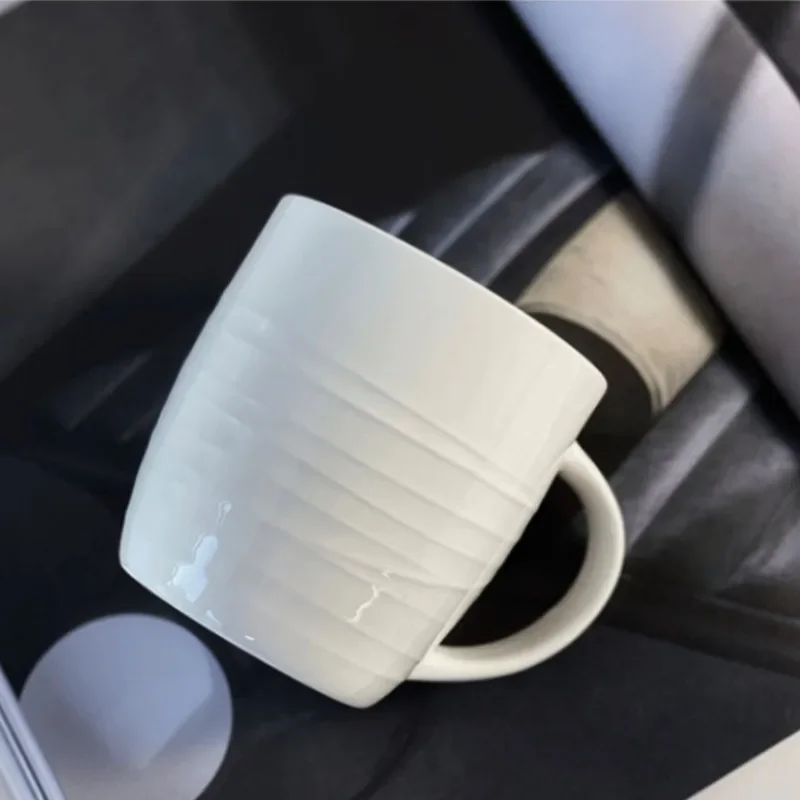 320ML Large Capacity Pure White Ceramic Mug Creative Embossed Bone China Teacup Office and Household Water Utensils Drinkware