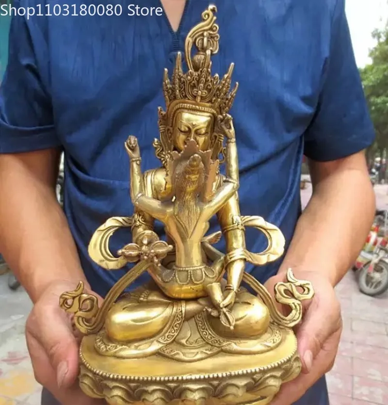 Copper Brass gilt Vajra Mandkesvara Yab-Yum buddha statue Tibet buddhism Tantra Happy Buddha Large size 29cm,18cm