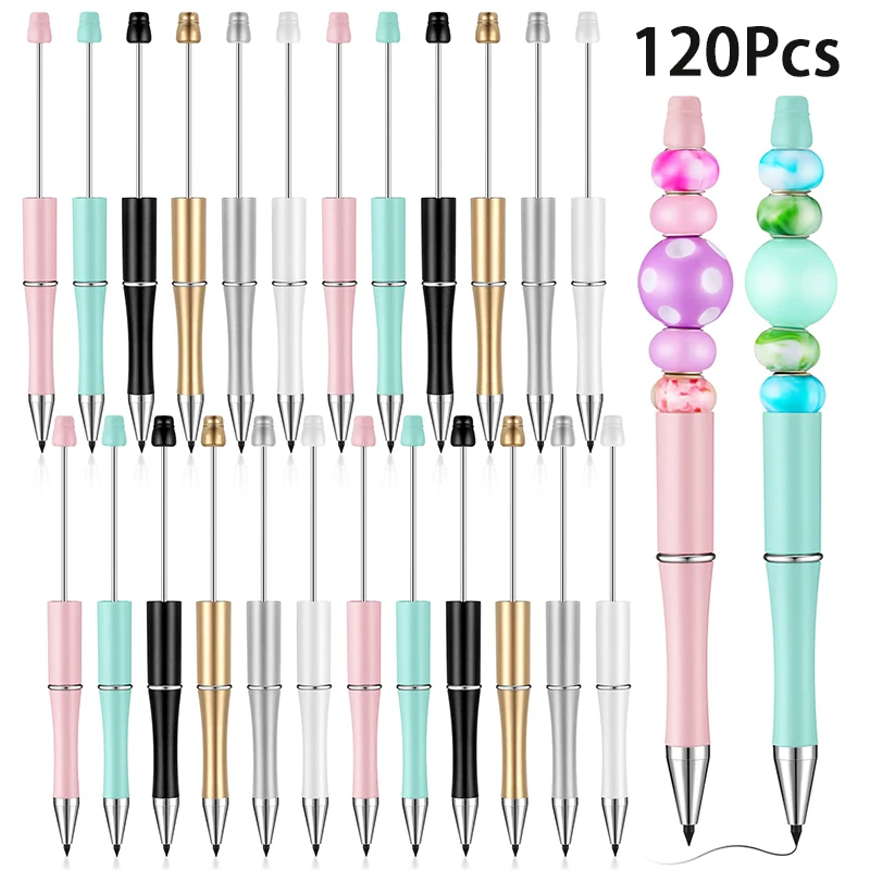 

120Pcs Plastic Beadable Penscil DIY Bead Pencils DIY Beaded Forever Pencils School Office Supplies