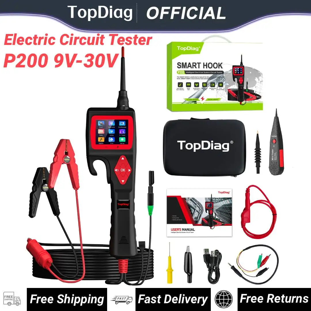 Topdiag P200 9V-30V P100-2M Tester Obwodów Elektrycznych Samochodowych 12&24V, Tester Zasilania, Aktywator Przekaźników i Wtryskiwaczy, Narzędzie Diagnostyczne Samochodowe