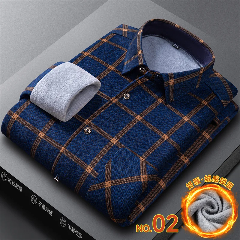 Men Plus Size 6XL Fleece Lined Plaid Shirt Winter Warm Thick Thermal Long Sleeve Button Down Check Casual Shirt