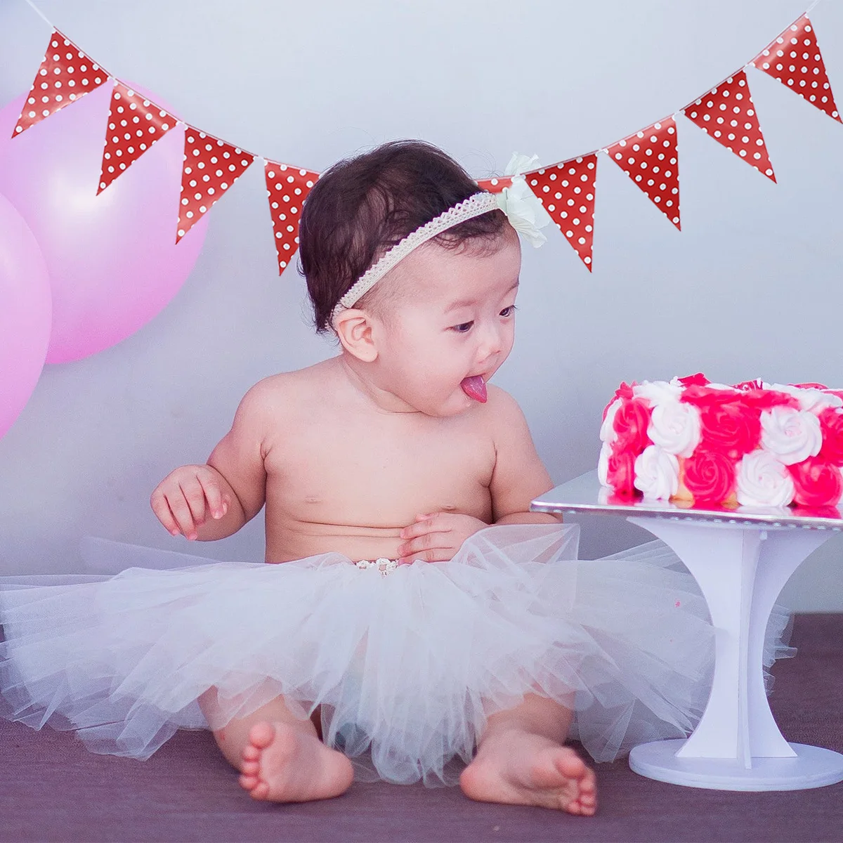 

5Pcs Dotted Banner Triangle Hanging Garland Birthday Party Decorations Easy to Wall Windows Red Birthday Banner