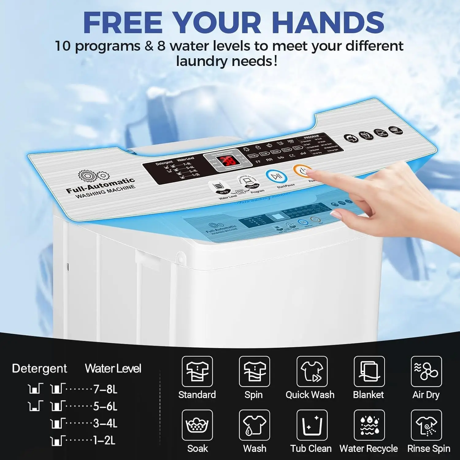 Portable Washing Machine, Full Automatic Compact Portable Washer and Spinner Combo, 17.8Lbs 2.4 Cu.ft Washing Machine for Apartm