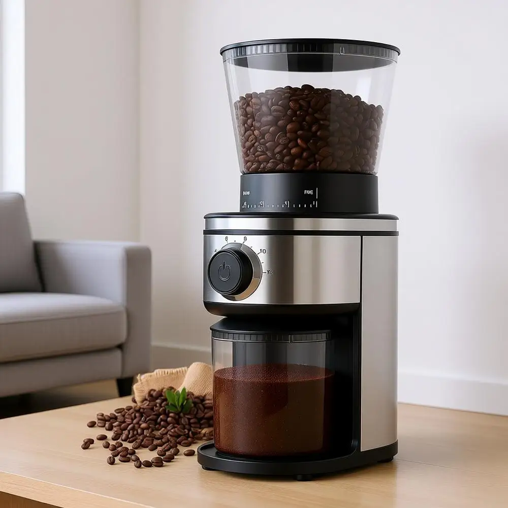 

Electric Conical Coffee Bean Grinder With 30 Adjustable Grind Settings or 2-12 Cups, Silver & Black