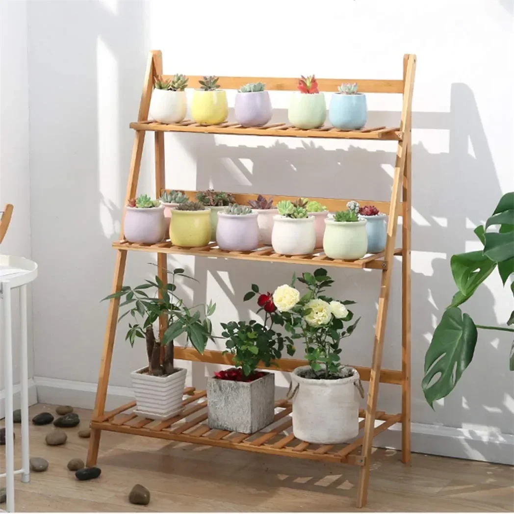 3 Tier Bamboo Flower Plant Pot Shelf Stand Display Ladder Garden Rack Holder Storage Indoor Outdoor