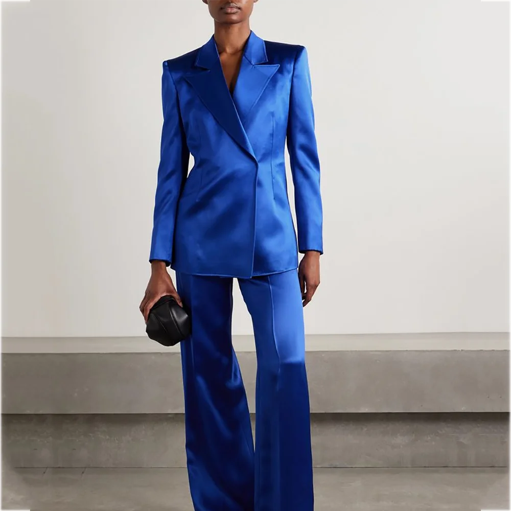

Синий атласный мужской костюм из двух предметов (куртка + брюки), классический прямой деловой наряд с остроконечными лацканами, деловой офисный свадебный формальный комплект