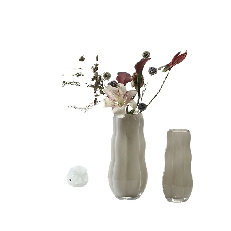 Creamy white irregular glass vase ornaments modern and simple ins household living room flower ware