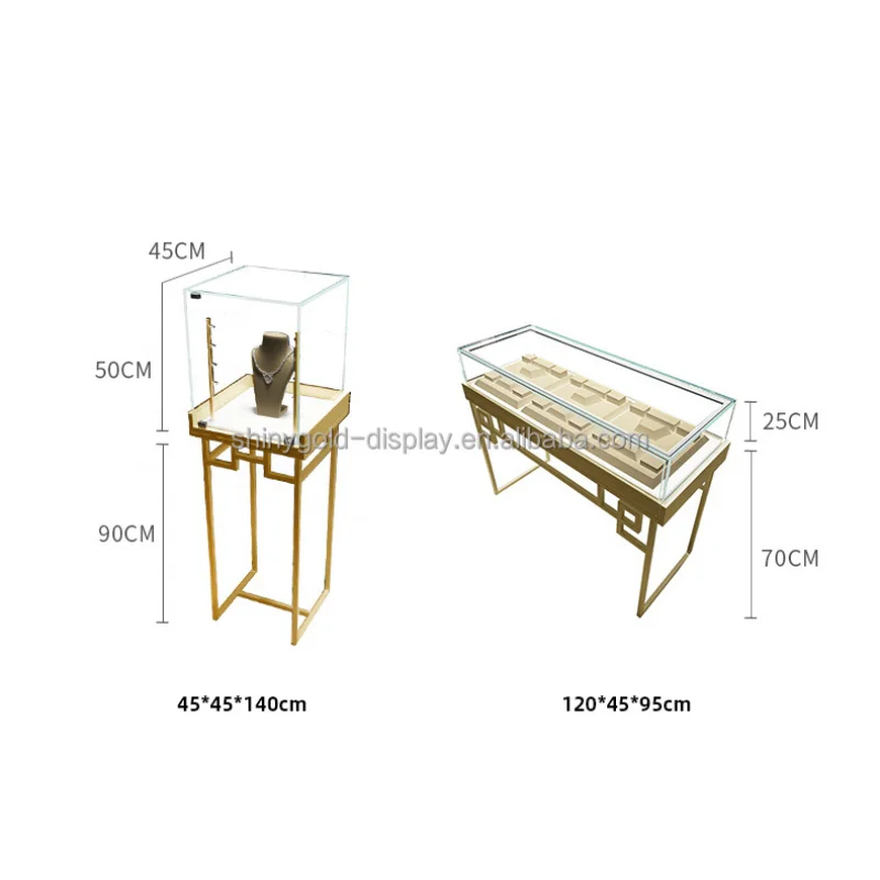 Custom. Retail Top Stainless Steel Jewelry Display Cabinet Jewellery Display Showcase Glass Metal Frame Counter for Jewelry