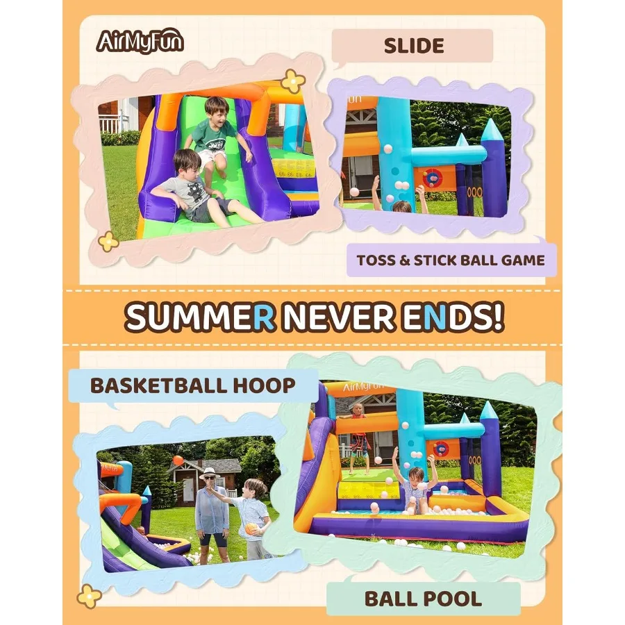 어린이용 긴 곡선 슬라이드가 있는 에어바운스 워터 슬라이드, 블로워 포함, 가족 뒷마당용 재미있는 출입구가 있는 바운시 캐슬