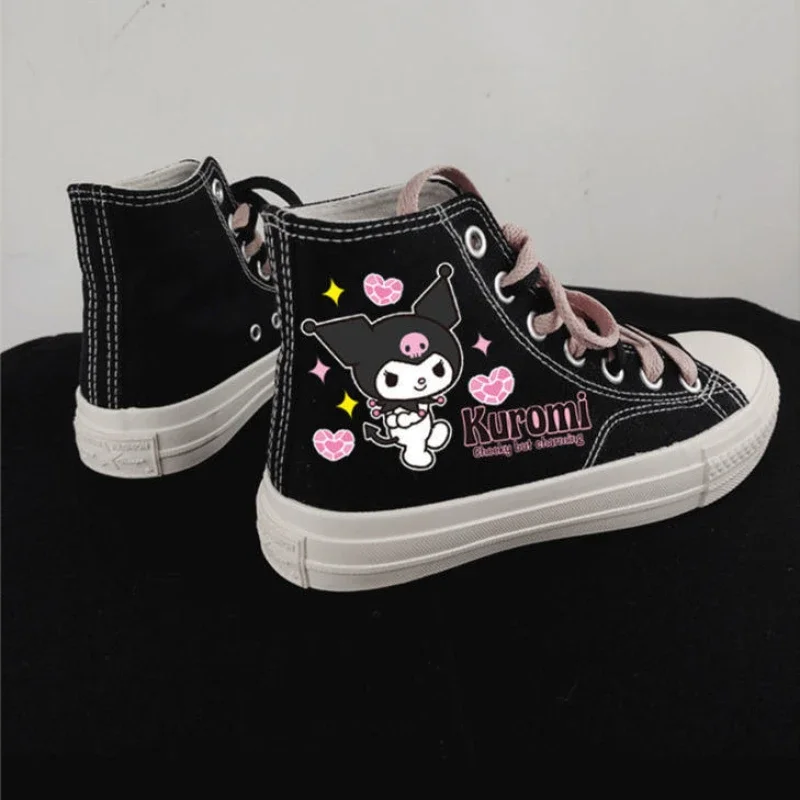 2022 Kuromi Canvas Shoes Women Sneakers Comfortable High-top Shoes Cartoon Fashion Girls Flat Casual Lace-up Sports Shoes Gifts