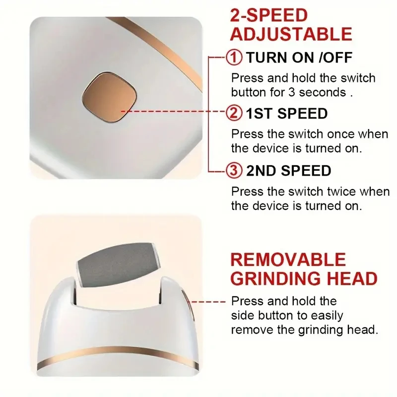 White Foot Grinding Machine, USB Charging, Easy to Carry and Use, Remove Dead Skin and Calluses from Feet