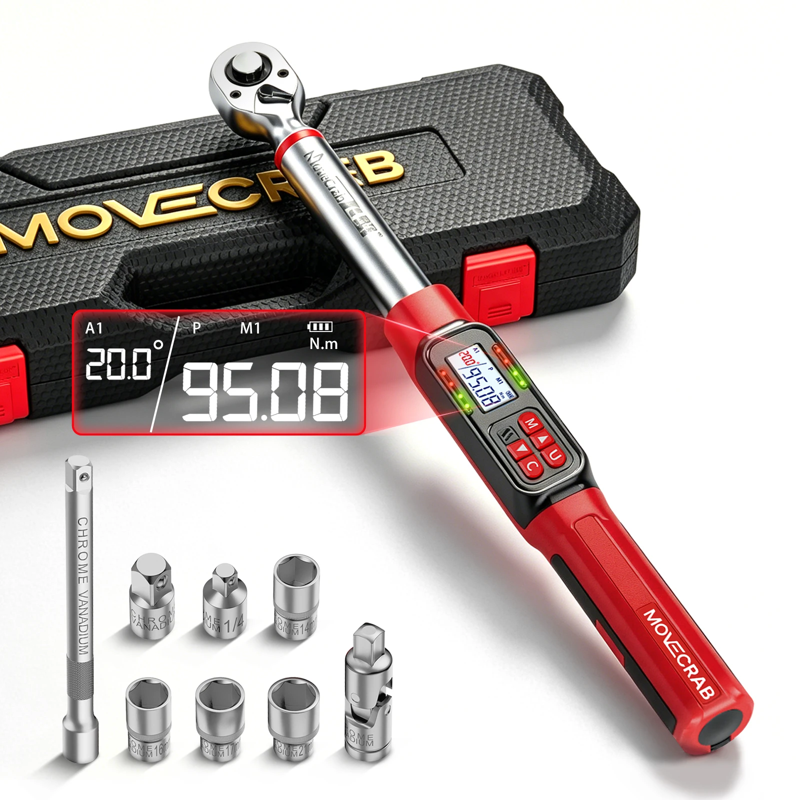 

MoveCrab 3/8" Drive Digital Angle Torque Wrench Set 8PCS 3-135 N.m Angle Measurement 0.1°for DIY Auto Motorcycle Repair